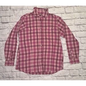 Wrancher by Wranlger Pearl Snap Shirt‎ Large Pink Plaid Collar Metallic Western